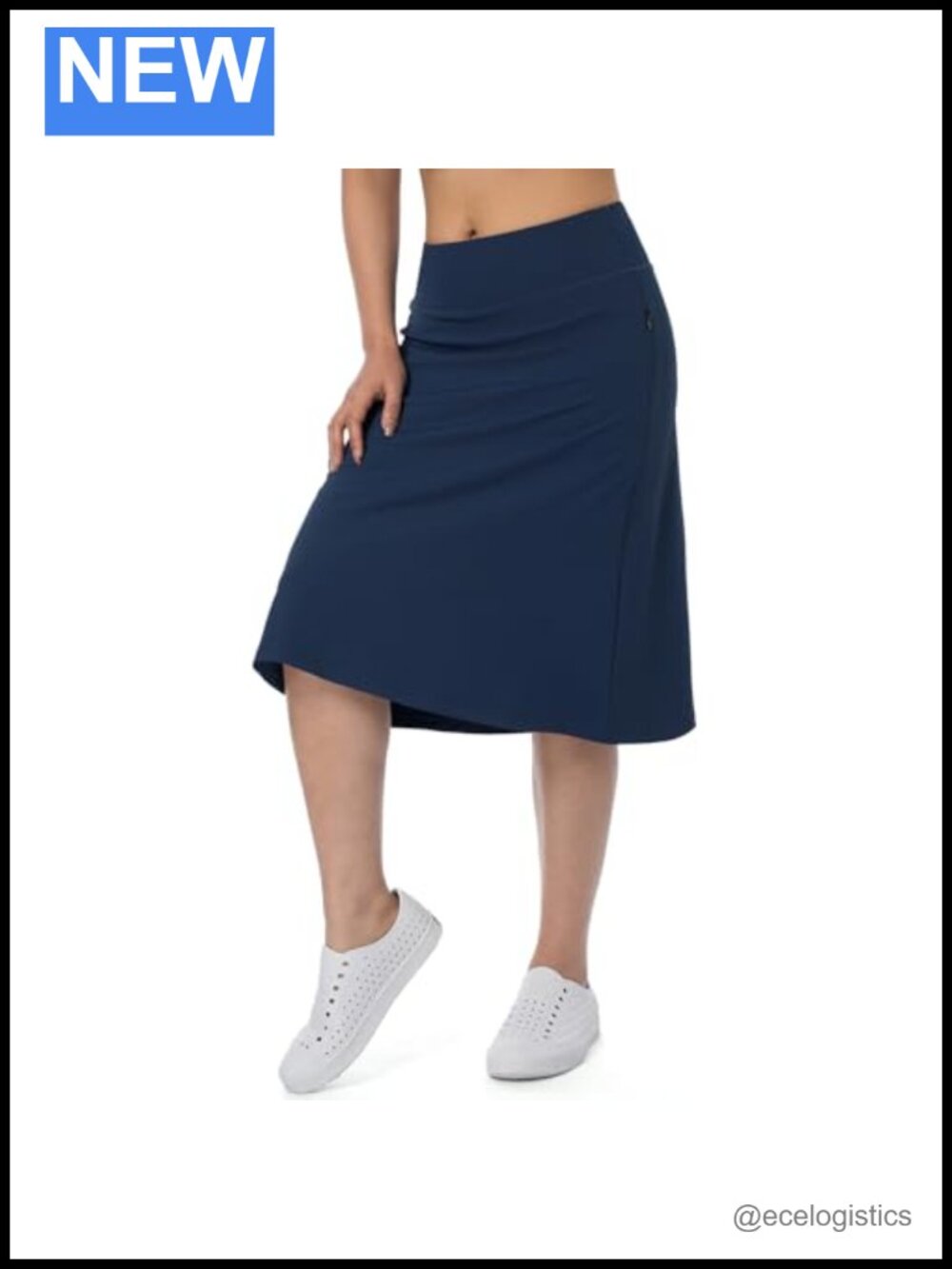 26" Midi Knee Length Skort with Zipper Pockets High Waist Drawstring Athletic